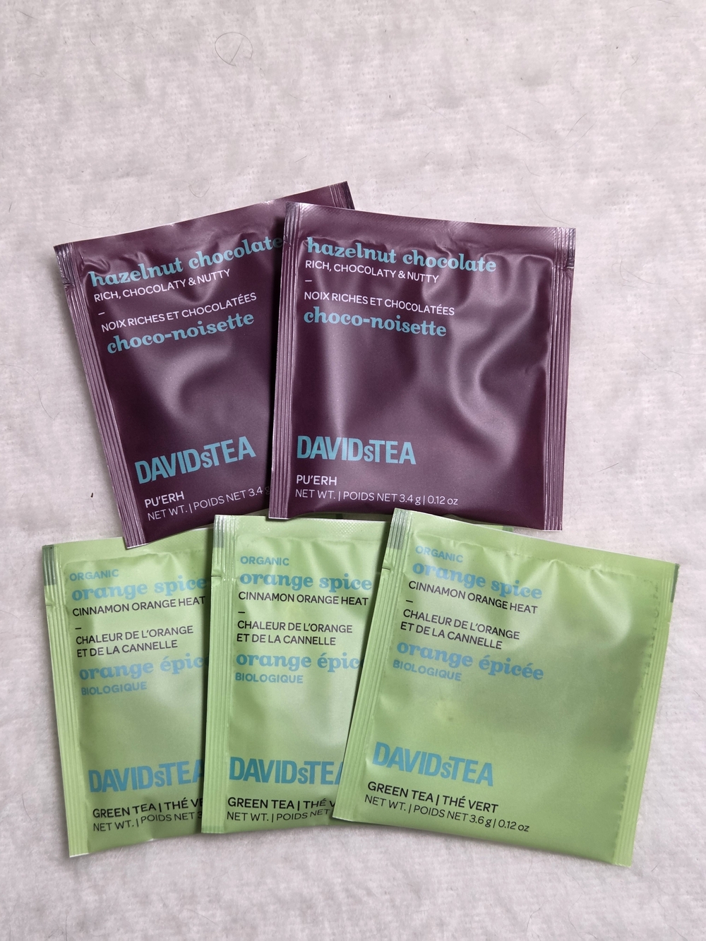 DAVIDsTea Assorted Tea Sachet Pack Hazelnut Chocolate & Orange Spice (5 pack)